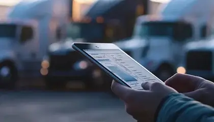 Hands holding tablet with real-time tracking information